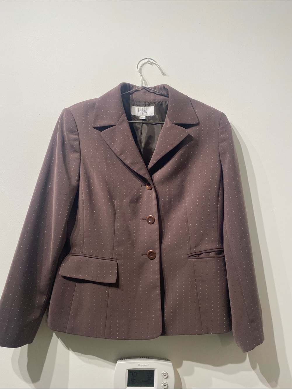 Le Suit Women's Chocolate Brown Pinstripe Blazer